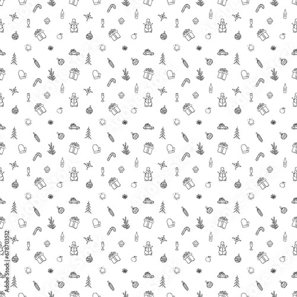 Fototapeta Seamless christmas pattern. New year background. Doodle illustration with christmas and new year icons