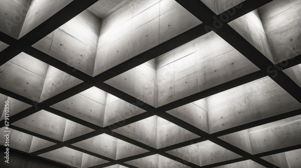 Fototapeta Cement panel ceiling square block pattern Lighting Architecture details