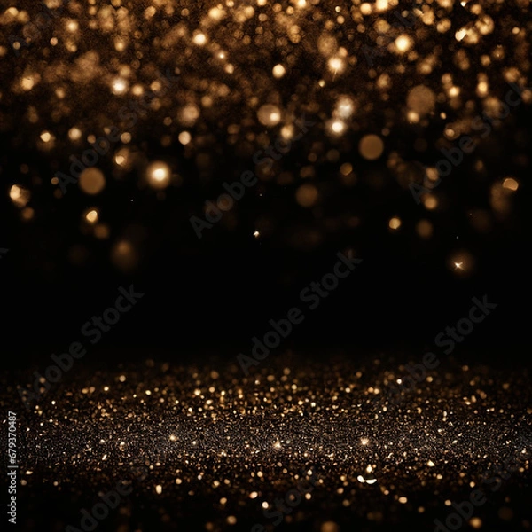 Obraz Shiny flow of glitter particles and bokeh golden shiny background on dark backdrop	
