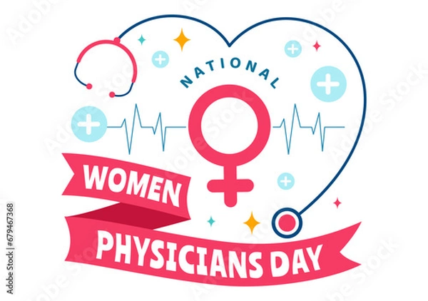 Fototapeta National Women Physicians Day Vector Illustration on February 3 to Honor Female Doctors Across the Country in Flat Cartoon Background Design