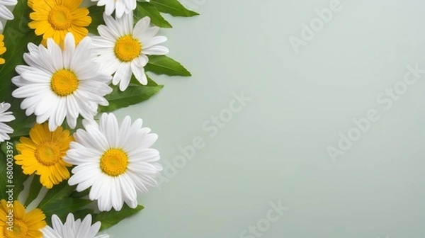 Fototapeta A outline with yellow daisies and a green leaf on it