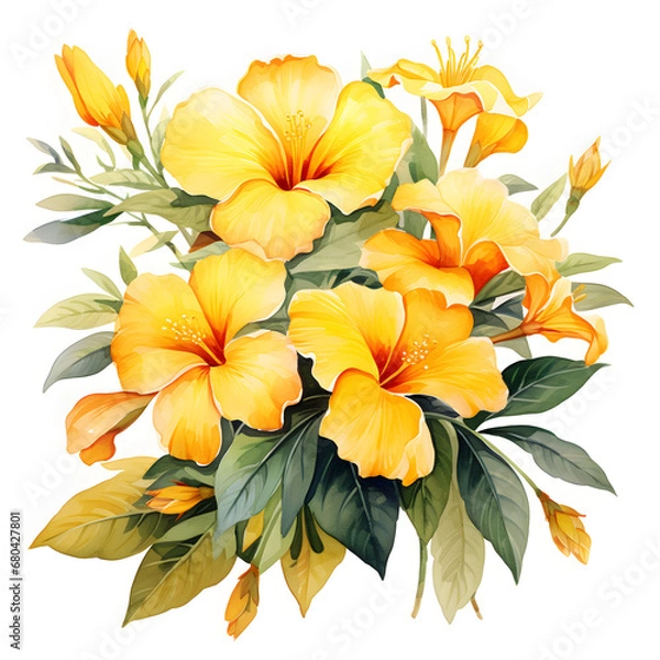 Fototapeta Allamanda, Flowers, Watercolor illustrations