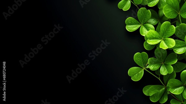 Fototapeta Green clover leaves on a black background. St.Patrick 's Day.