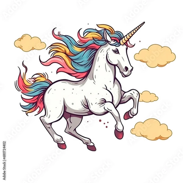 Obraz Unicorn with rainbow mane and horn