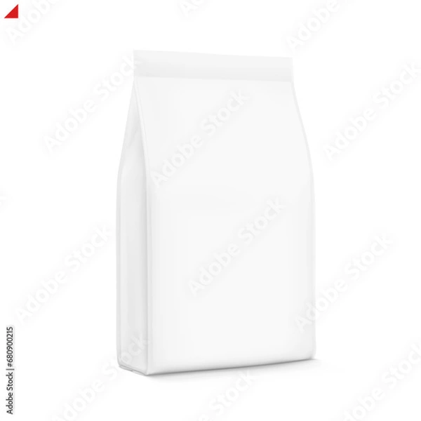 Fototapeta Vertical bag mockup. Flat bottom gusset bag. Half side view. High realistic. Vector illustration isolated on white background. Ready for use in presentation, promo, advertising and more. EPS10.