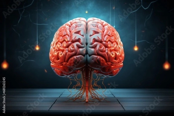 Fototapeta Virtual creative image of artificial intelligence with a sketch of the human brain