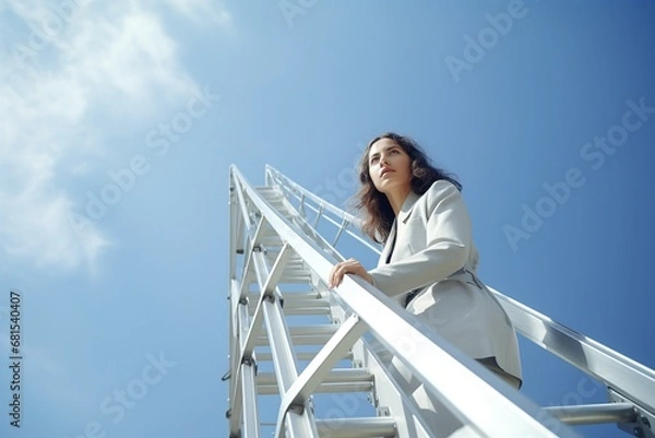 Fototapeta woman on a ladder