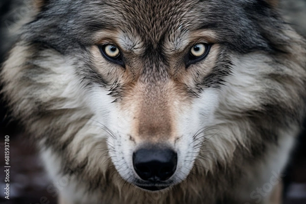 Fototapeta Close-up photo of wolf, scary predator in the forest.