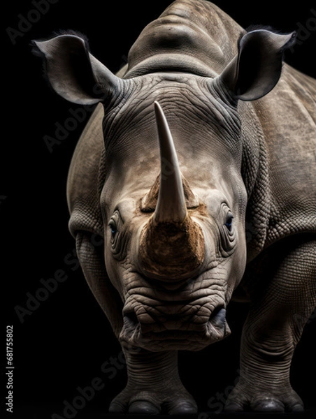 Fototapeta Rhino Studio Shot Isolated on Clear Black Background, Generative AI