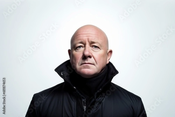 Fototapeta Portrait of an elderly man in a black jacket on a white background