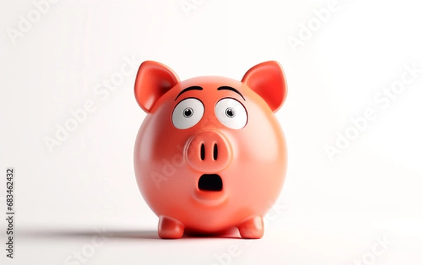 Fototapeta A funny piggy bank shocked - isolated on white background