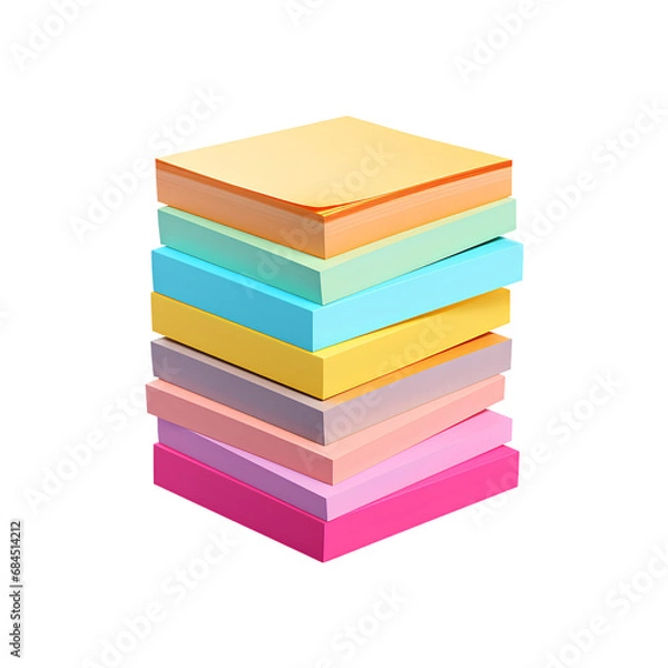 Fototapeta Stack of colourful of sticky post-it note paper, Many assorted different colours, isolated on transparent background , PNG, 300 DPI