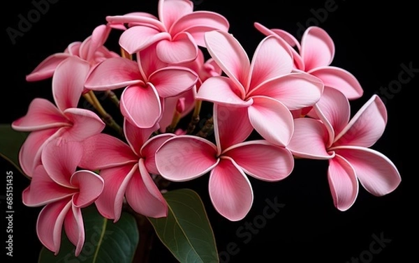 Obraz Pink frangipani flower at dark background.