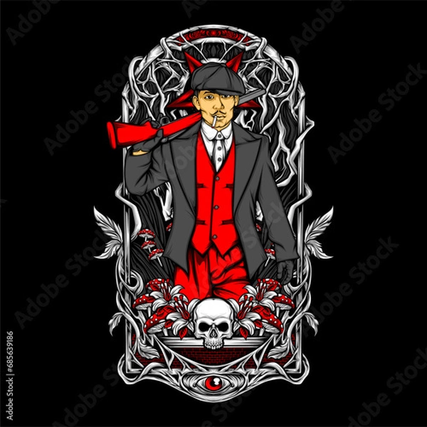 Fototapeta british gangster retro illustration for t shirt design and other