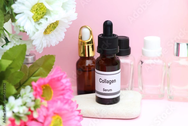 Fototapeta Collagen in a bottle, Substances used for treatment  or medical beauty enhancement