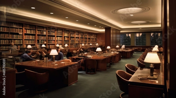 Fototapeta Vintage library room interior