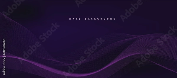 Fototapeta Vector purple gradient abstract background with dynamic waves, lines and particles.