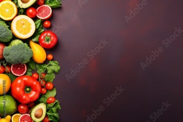 Fototapeta Healthy food with vegetable and fruit, copy space , generative ai