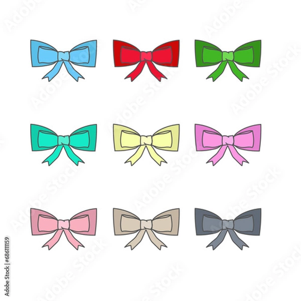 Obraz Vintage Hand Drawn Christmas Or Birthday Bow Outline Colored Set Isolated On White Vector