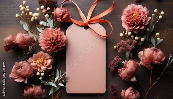 Fototapeta Modern holiday tag mockup, minimalist design with copy space.