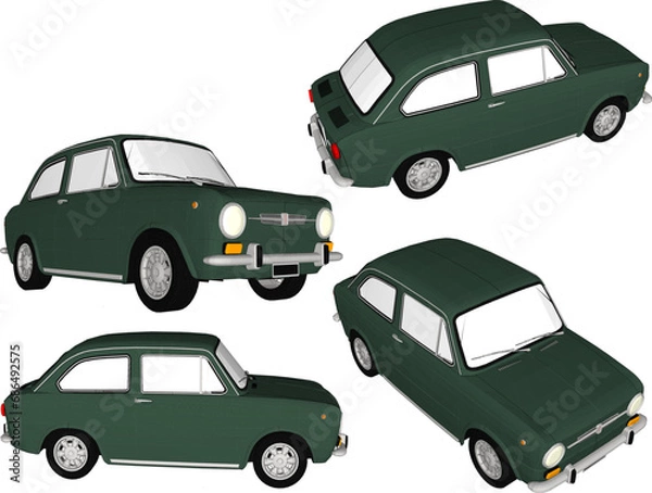 Fototapeta Vector sketch illustration of vintage classic old compact citycar car design