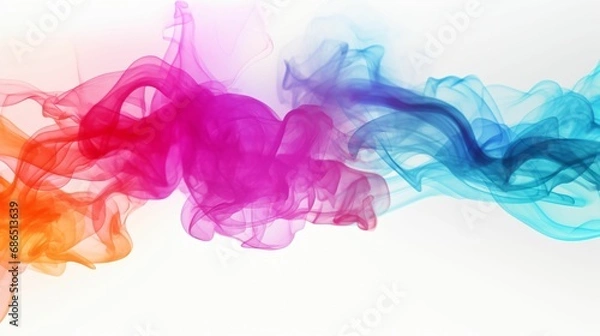 Fototapeta abstract vivid colorful smoke on a white background, rainbow colors smoke waves pattern backdrop, wallpaper