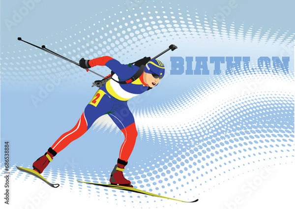 Fototapeta Biathlon runner colored silhouette. Vector 3d illustration