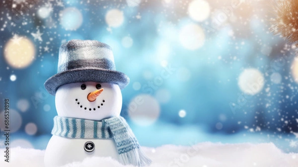 Fototapeta snowman on the snow  background