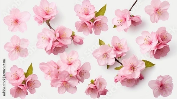 Fototapeta Set of collection: colorful Japanese cherry blossoms on a white background