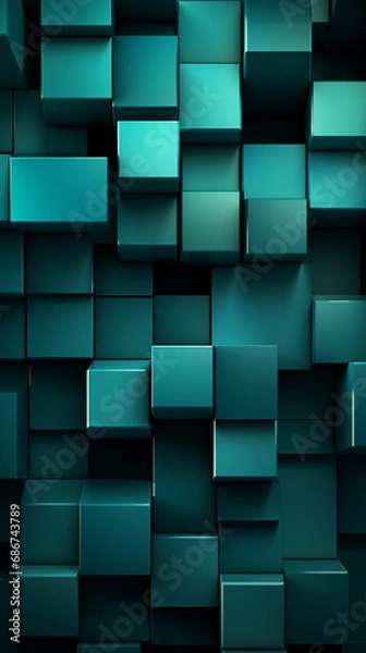 Fototapeta A sophisticated design of interlocking teal squares creating a 3D effect as a photography background created with Generative Ai