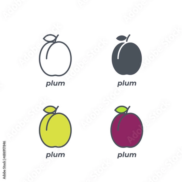 Fototapeta Vector sign of the plum symbol isolated on a white background. icon color editable.