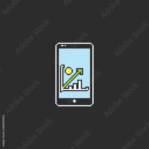 Fototapeta this is phone trading icon in pixel art with simple color and black background ,this item good for presentations,stickers, icons, t shirt design,game asset,logo and your project