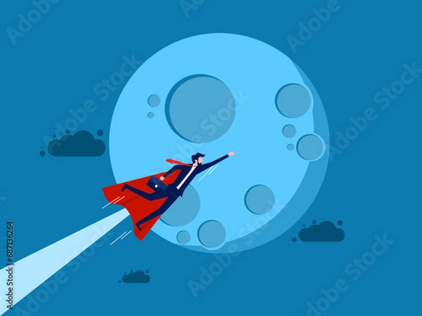 Fototapeta business is successful. Businessman hero flies to the moon. Vector