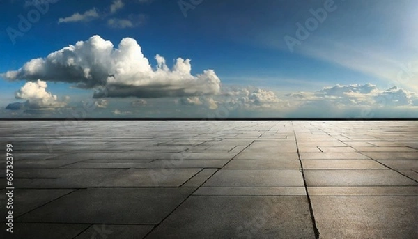 Obraz panoramic dark floor background with beautiful cloud horizon sky