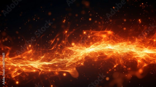 Fototapeta Vibrant Red Sparks Flying from Intense Fire - Dynamic Motion Blur of Burning Flames, Fiery Background for Dramatic and Passionate Concepts.