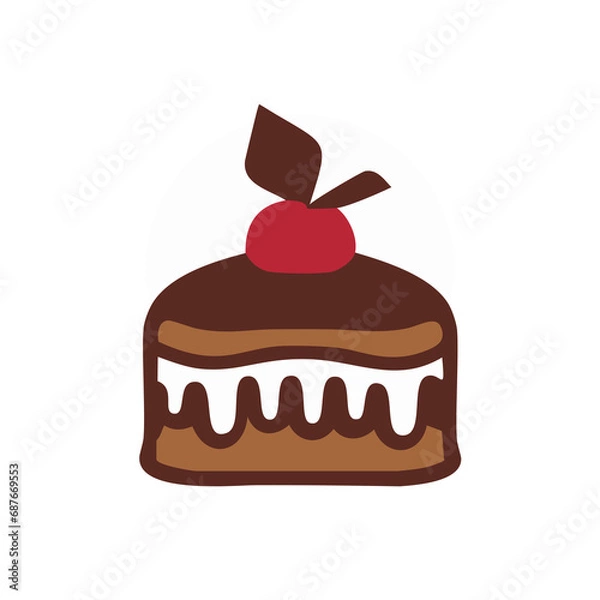 Fototapeta Chocolate cake. Tasty chocolate cake. Plates with pieces of delicious homemade chocolate cake on the table. Chocolate cake with cream. World Chocolate Cake Day. January 27. 2024. Illustration.