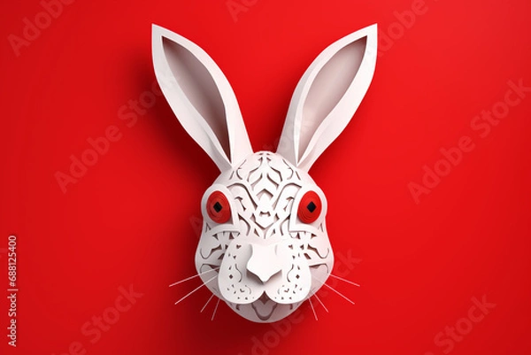 Fototapeta white rabbit with red bow