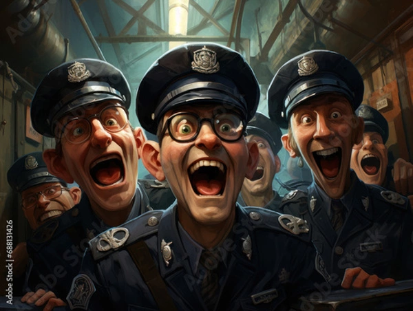 Fototapeta Illustration of laughing police officers.

