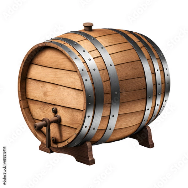 Fototapeta Old Wooden Barrel Isolated on a Transparent Background