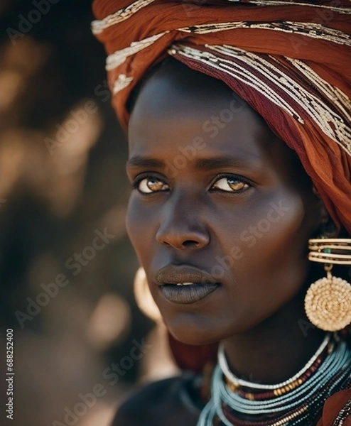 Fototapeta Portrait of Turkana woman in traditional clothes

