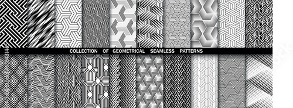 Fototapeta Geometric set of seamless black and white patterns. Simple vector graphics