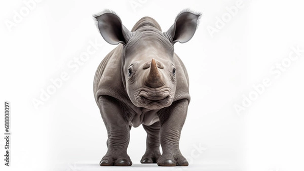 Fototapeta Baby Rhino on White Background, CGI Render