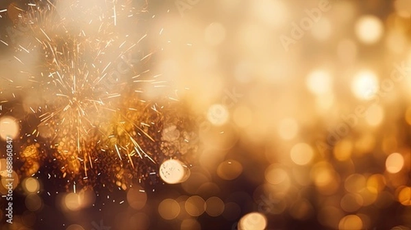 Fototapeta Golden glitter and fireworks In abstract defocused lights. 