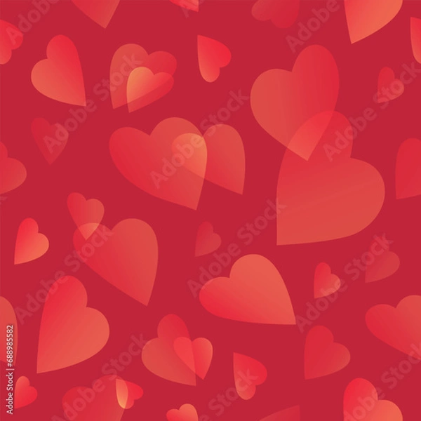 Fototapeta St Valentine's seamless pattern with transparent hearts in festive red background