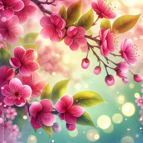 Fototapeta Graphic material of cherry blossoms that feels like spring　春を感じる桜のグラフィック素材