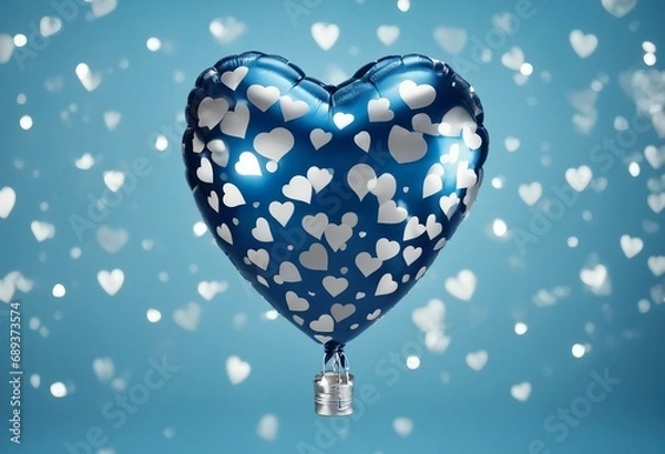 Fototapeta Blue and silver heart balloon for party and birthday or Valentine's celebration