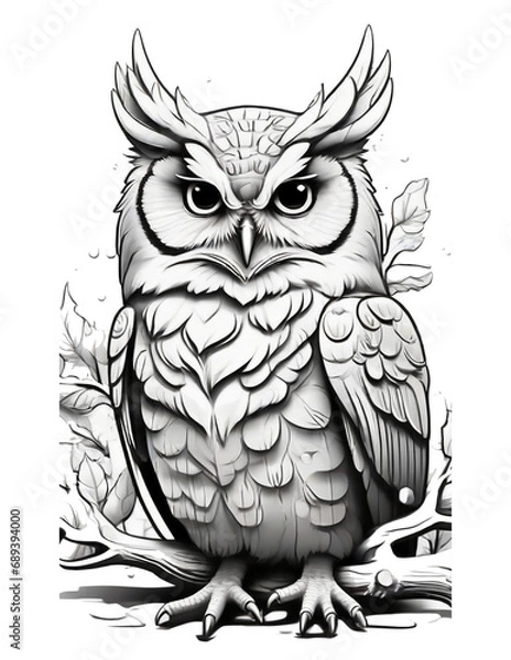 Fototapeta beautiful winter owl coloring book for children and adults