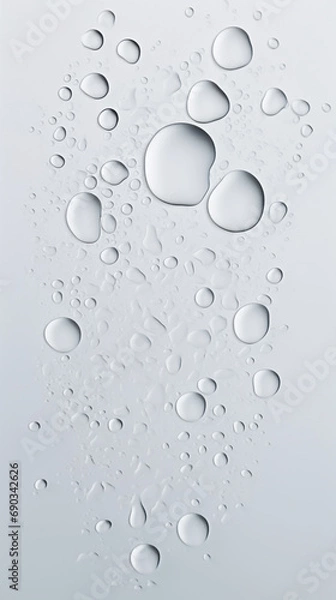 Fototapeta transparent water drops sprayed on white wall in the middles, there is some small and big particles created with Generative Ai