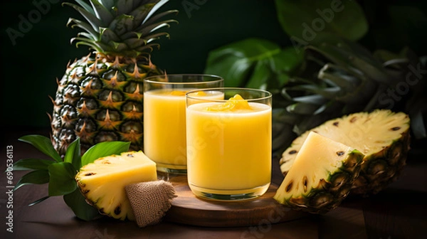 Fototapeta Pineapple juice with fruits on isolated background	