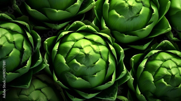 Fototapeta Healthy, natural and artichoke background in studio for farming, organic produce and lifestyle. Fresh, summer food and health meal closeup for eco farm market, fibre diet and vegetable agriculture